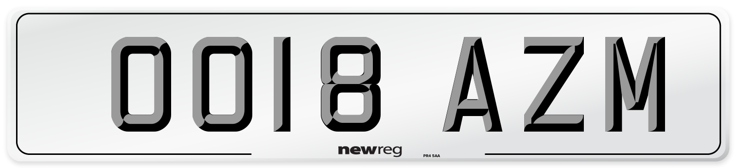 OO18 AZM Number Plate from New Reg